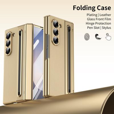 Intergrated Stylus Hinge Protection Case For Samsung Galaxy Z Fold 4 5 6 7 With Clear Tempered Glass Protector