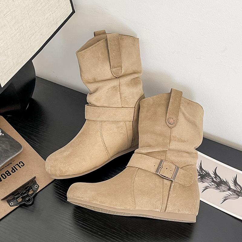 Women's 2025 Autumn and Winter New Mid-calf Boots with Built-in Height-enhancing Heeled Boots