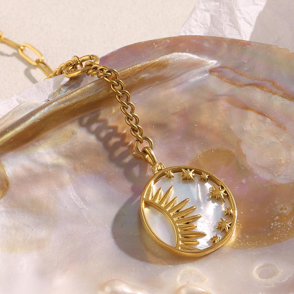 MamacitaSlay Unique 316L Stainless Steel Shell Sun Star Necklace Waterproof 18K Gold Plated Neck Jewelry Women's Elegant Gift