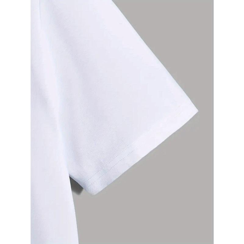 European Size Flag & Letter Print, Men's Crew Neck Short Sleeve Tee Fashion Regular Fit T-Shirt, Casual Comfy Breathable Top For Spring Summer
