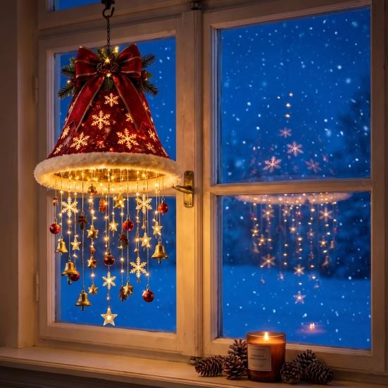 Indoor Living Room Ornaments Lighted Christmas Ceiling Hanging Decor, Pre-Lit Tree Bell Pendant with Big Decor Warm LED, Porch Doorway Holiday