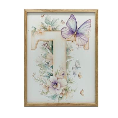 Poster Letter "T" In Flowers And Butterflies Poster Letter "T" In Flowers And Butterflies, 40X50 Cm, Black Aluminum Frame, 230 Gsm Matte Paper