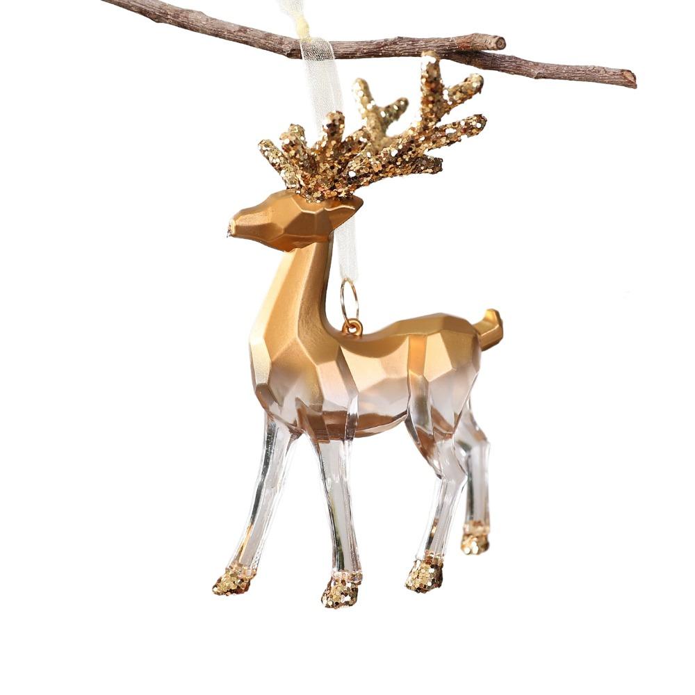 Golden Translucent Christmas Snowflake Pendant Crystal Prism Wreath Elk Deer Ornaments Home