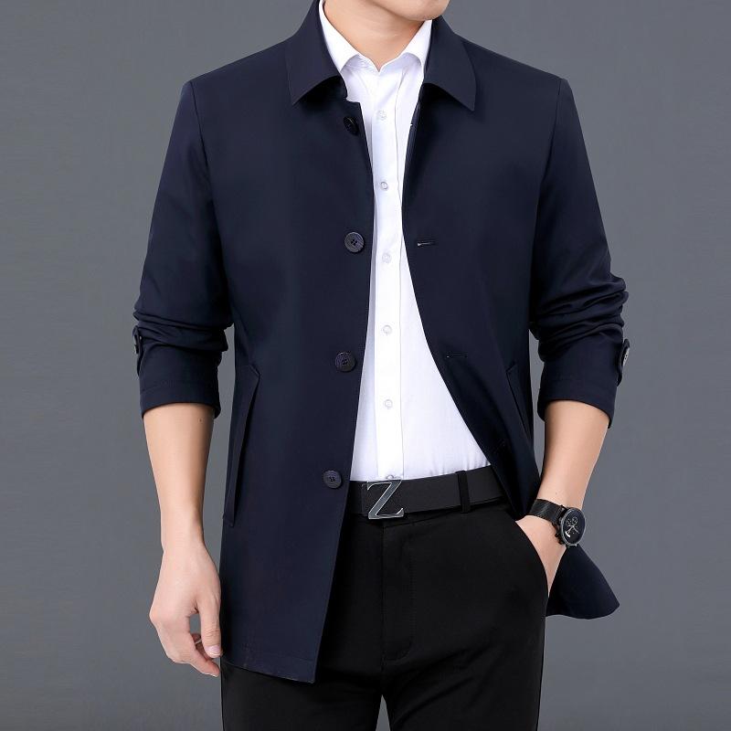 Frühlings- und Herbst-Maulbeerseide-Windjacke Herrenbekleidung für Väter Mittleren Alters und ältere Menschen Knopfleiste Lässige Clip Dünne Knopfjacke