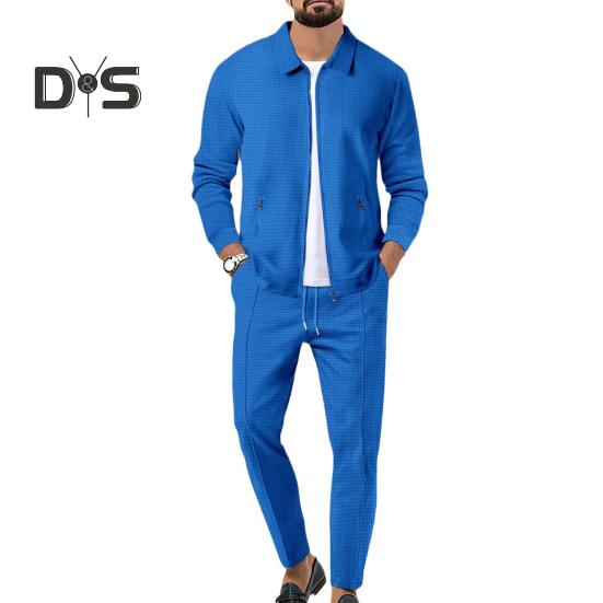 

Комплект из 2 предметов: мужской наряд с лацканами, длинным рукавом, застежкой-молнией, эластичным поясом, регулируемыми длинными брюками на шнурке M королевский синий