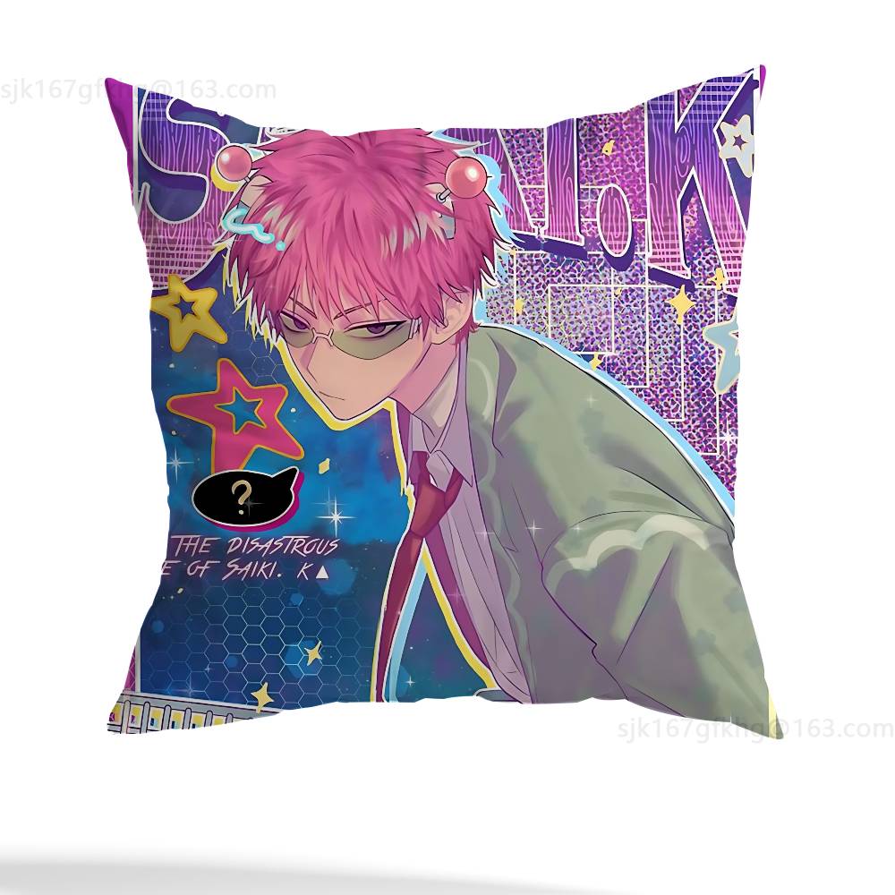 Anime Role S-Saiki K Chibi Pillow Case Square Double-Sided Printing Short Plush Sofa Cushion Cover Bedroom Bedside Pillow