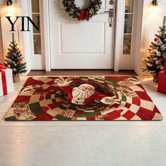 Winter Snowman Welcome Rug 3D Christmas Entrance Rug, Santa Claus Floor Mat, Non-slip Decorative Door Mat Festive for Front Bathroom Holiday