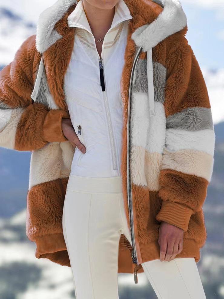 Women's Multi-Color Loose Plush Hooded Jacket for Autumn/Winter 2026