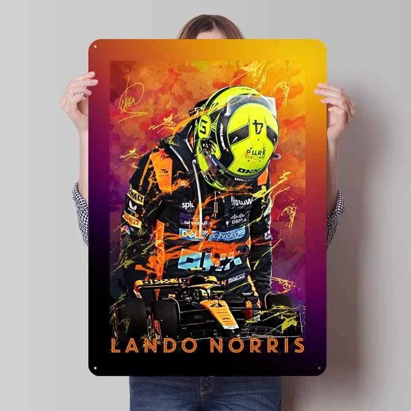 Lando Norris Metallschild Rennposter Dekorative Metallplatten Retro Blechschild für Wandkunst Dekoration Gamer Zimmer Dekoration