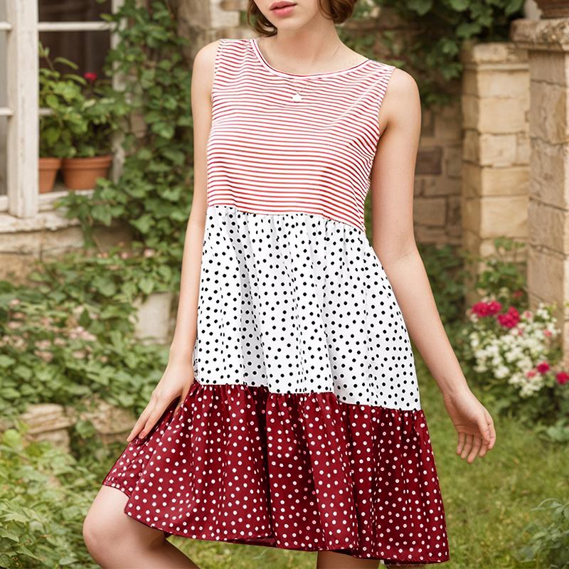 ZANZEA Women Summer Round Neck Loose Sleeveless Polka Dot Print Dress