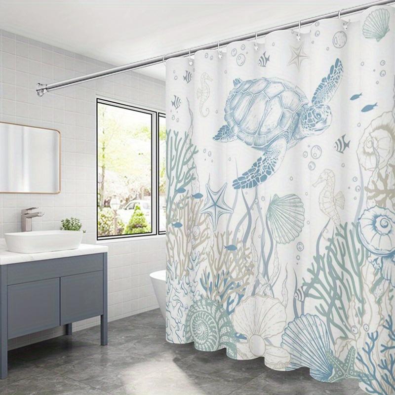 1 Summer Turtle Shower Curtain - Coastal Theme Undersea World Bathroom Decor, Polyester, with Turtle and Coral Pattern