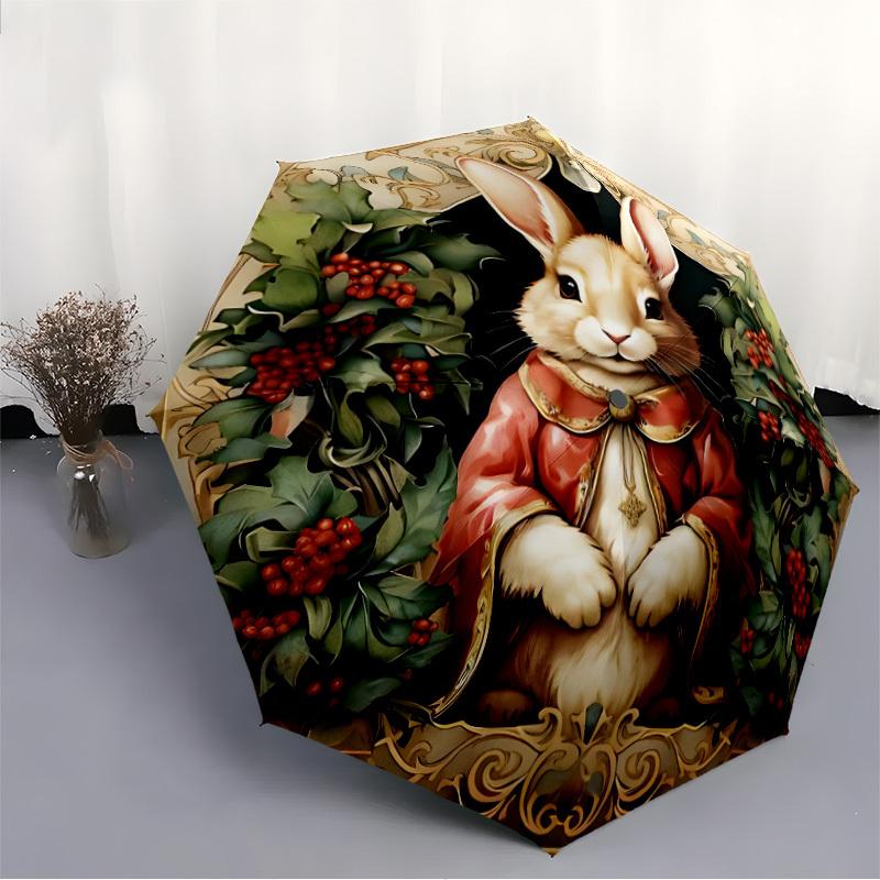 1pc Easter Bunny Automatic Folding Umbrella, Lightweight Retractable Compact Travel Umbrella, 8-Rib Sturdy Frame126