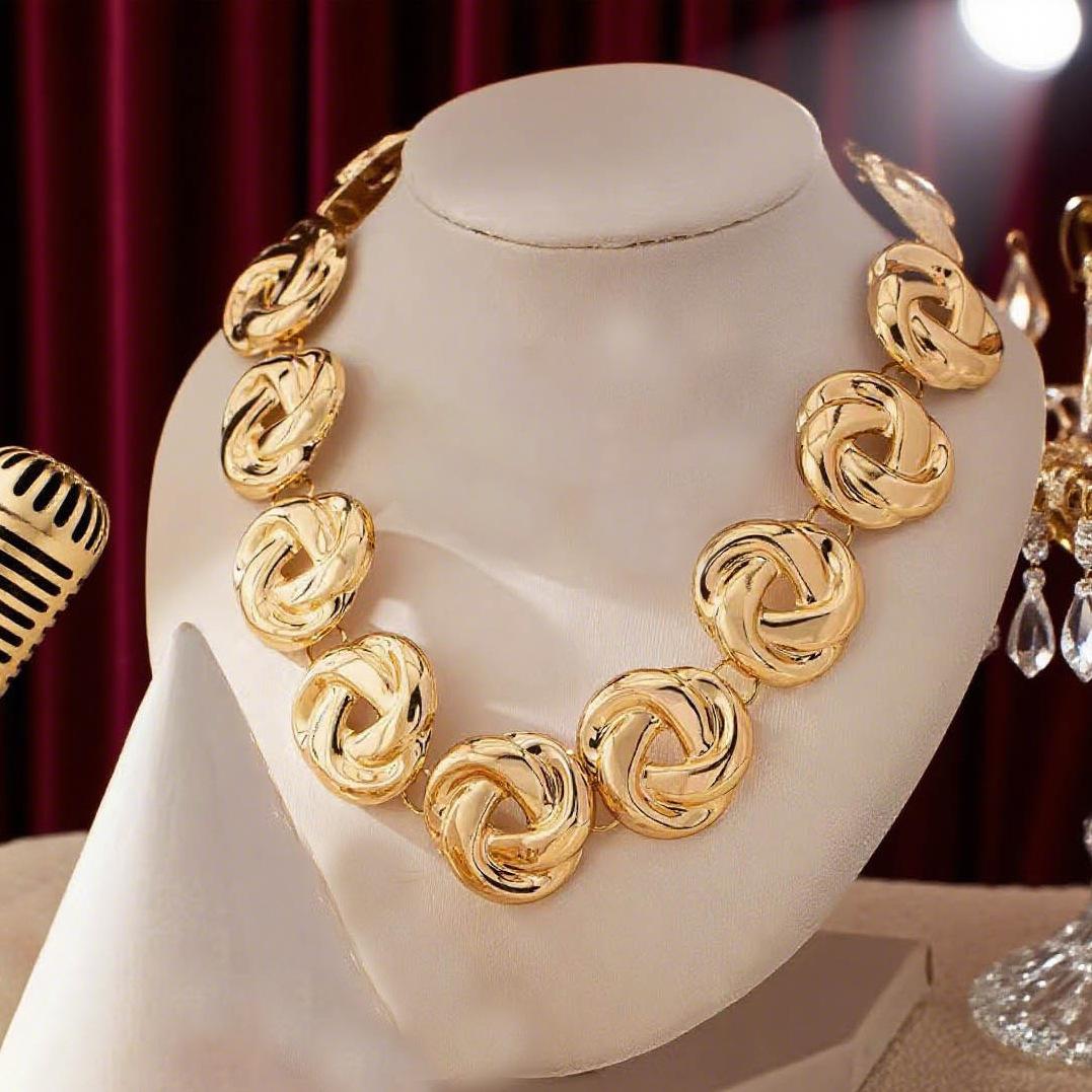 Модный Винтажный Геометрический Обертывающий Круглый Ожерелье Браслет Гвоздики Серьги Набор Украшений Мода Личность Женские Рукава