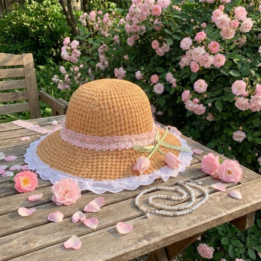 Lace Straw Hat Wide Brim Sunshade Hat Fashion Sunscreen Hat  Summer