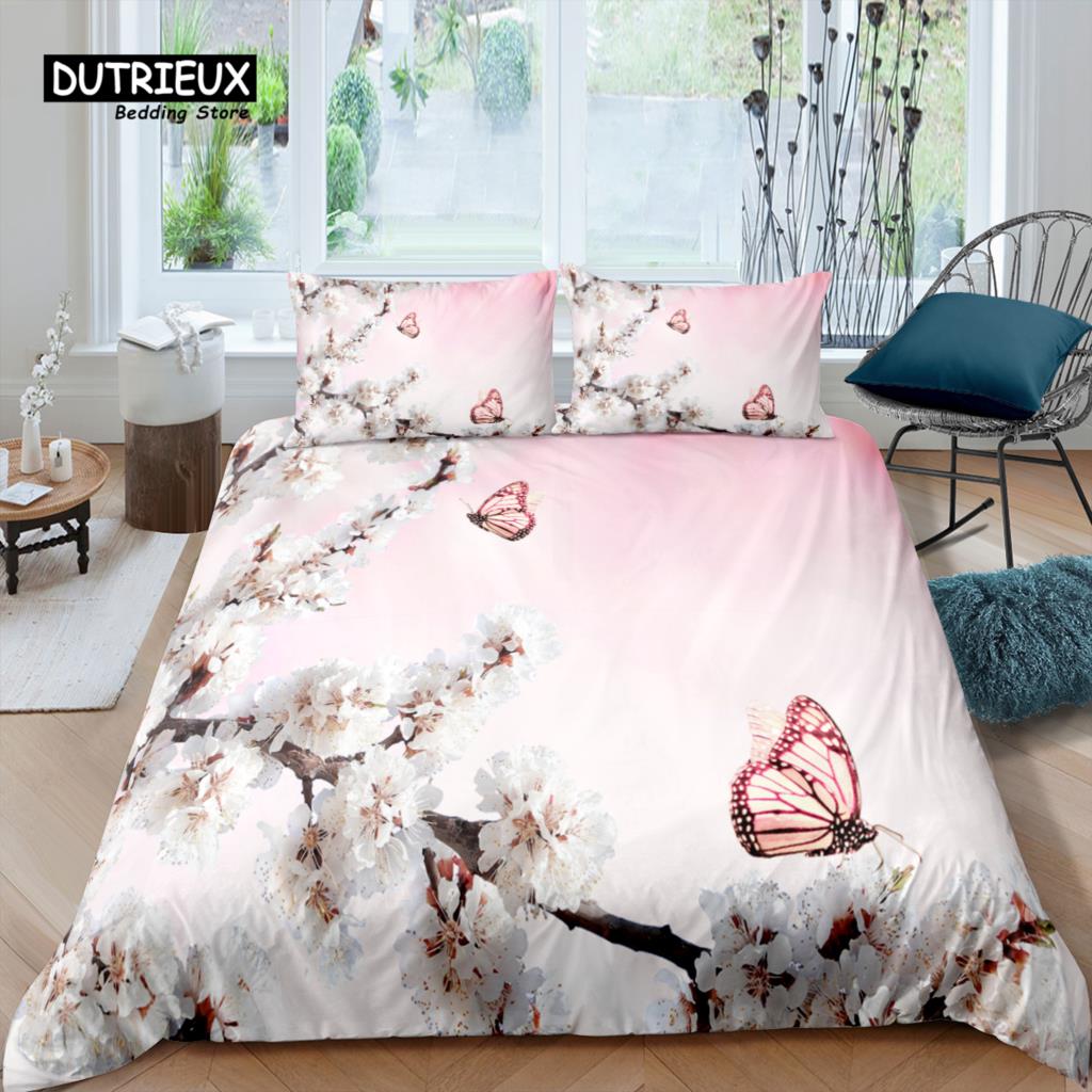 

Home Living Luxury 3D Cherry Blossoms Bedding Set Kids Duvet Cover Pillowcase Sakura Bedding Set Queen and King EU/US/AU/UK Size EU single(135x200cm)
