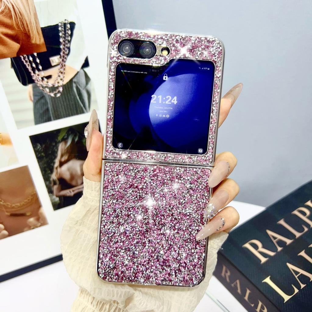 Ochranný kryt Samsung Z Flip6/5/4/3 s galvanicky pokoveným diamantovým zábleskem pro skládací displej telefonu s laserovou intarzií.