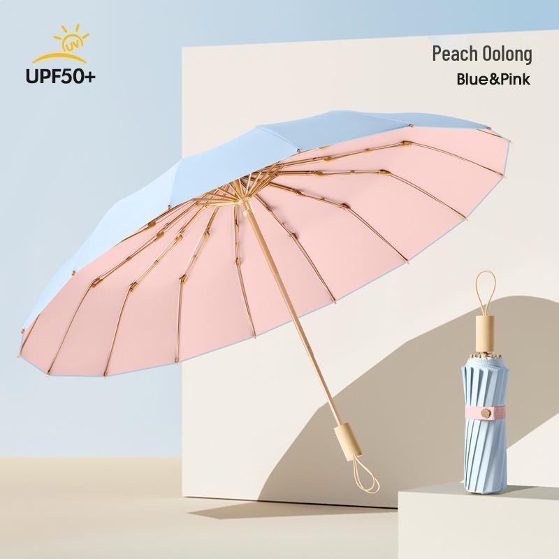 New 16-Rib Windproof UV Protection Folding Umbrella - Large Dual-Use for Sun & Rain