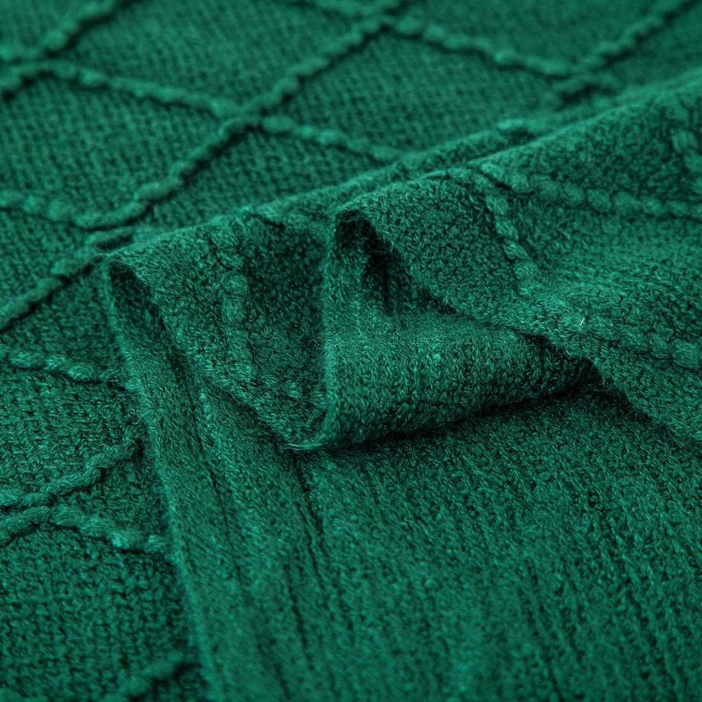 Green Knit Throw Blanket for Couch Outdoor Indoor Textured Boho Blanket Farmhouse Throw for Living Room Lightweight Decorative