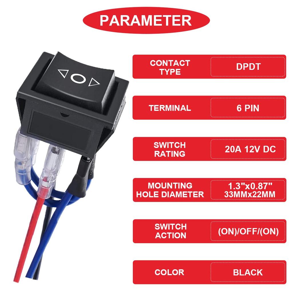 MKBKLLJY 4Pcs Momentary Motor Polarity Reverse Rocker Switch DC 20A