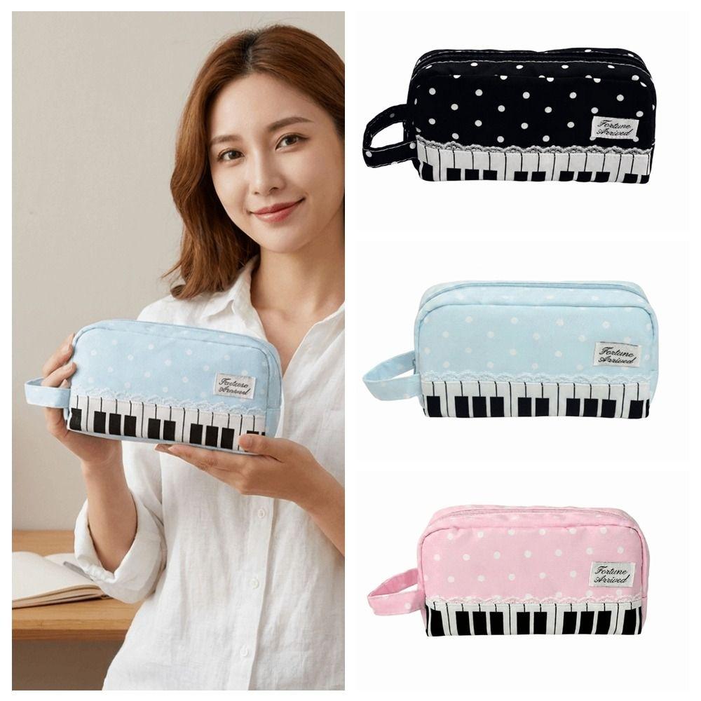 Met Handvat Stippen Etui Grote Capaciteit Pennen Etui Kawaii Piano Potlood Etui Schooltas