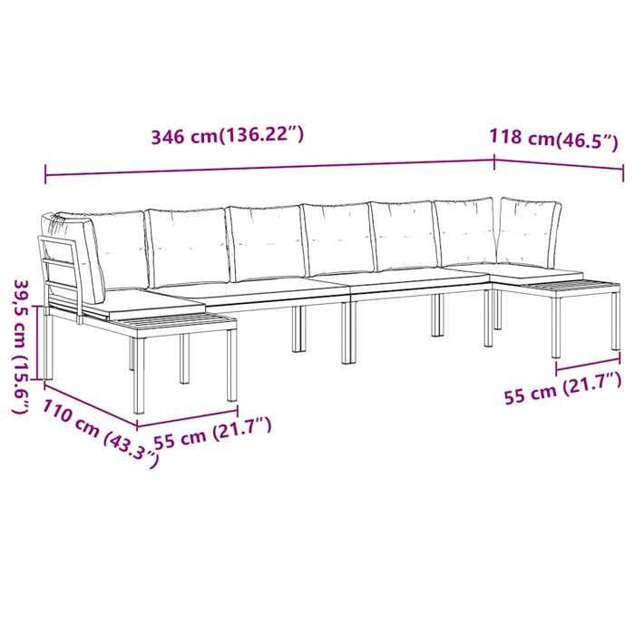 VidaXL Salon de jardin avec coussins 4 pcs noir acier enduit de poudre, ensemble de canapés de jardin, ensemble de canapés 3283669