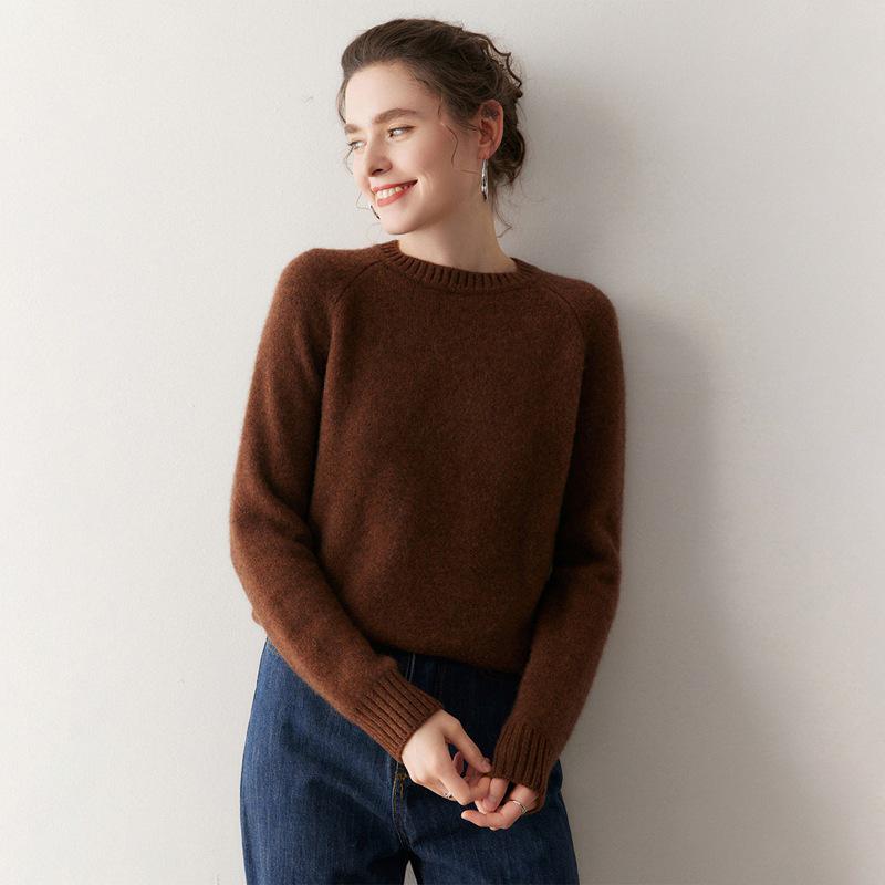 Women's Thick Three-Strand Cashmere Drop-Shoulder Sweater - 2025 Autumn/Winter Collection, Round Neck Base Layer Top