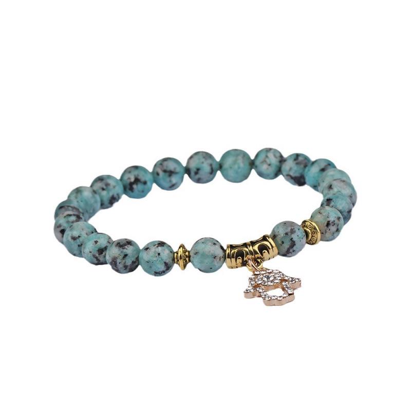 European & American Hot Selling Sesame Stone Mala Beads Bracelet with Personalized Palm Pendant