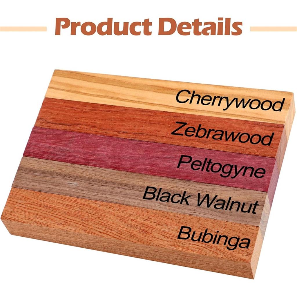 A25F-Pen Turning Supply Kit For DIY Crafts Includes 5 Pieces Exotic-Wood Pen Blanks, 5 X 3/4 X 3/4 Inches