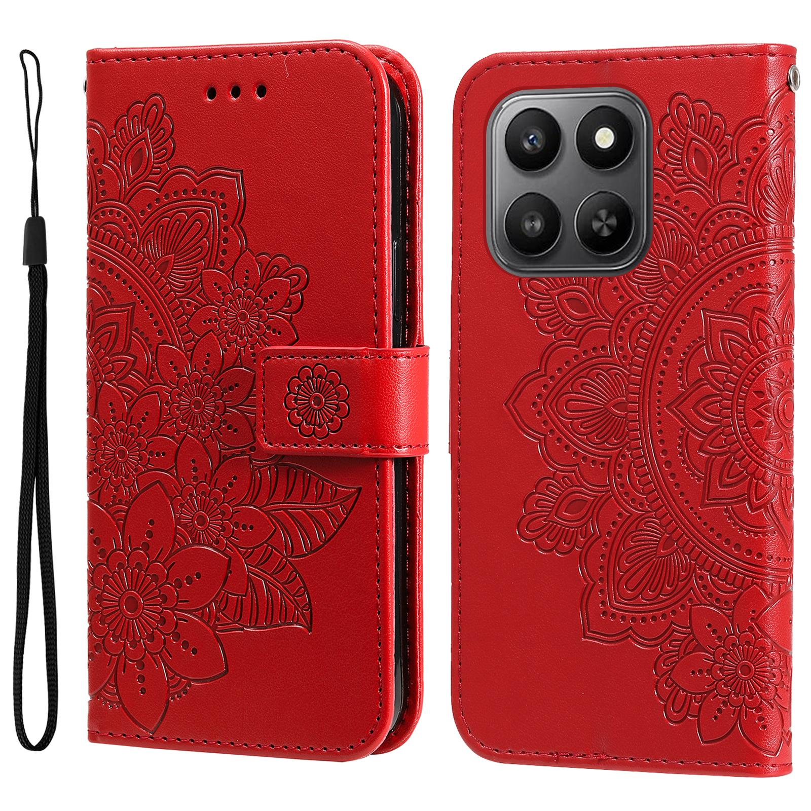 

For Honor 400 Smart 5G/4G/X7d 4G Case Floral Pattern PU Leather Wallet Stand Phone Cover D