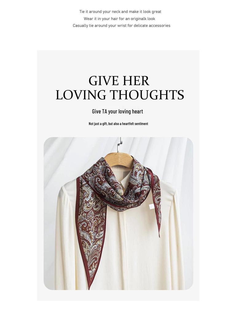Elegant Double Crepe Women's Scarf: Double-Sided Vintage Print, Fashionable Commute Shawl with Sunscreen and Sunshade Features.