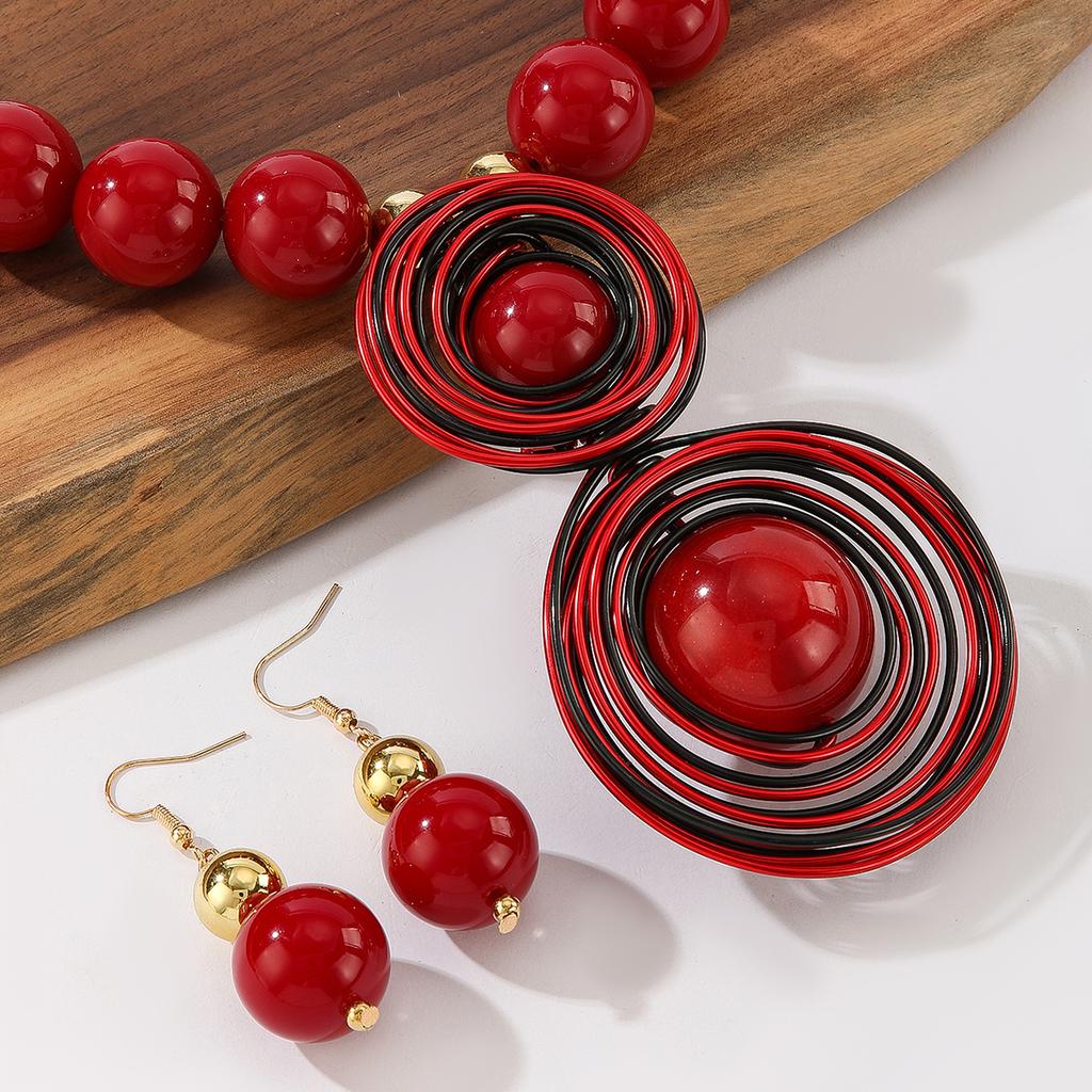 Nuevo Diseño Moda Hecho a Mano Cuentas de Resina Alambre de Aluminio Tejido Collar de Cuentas Set de Pendientes Para Mujeres Accesorios de Fiesta de Boda