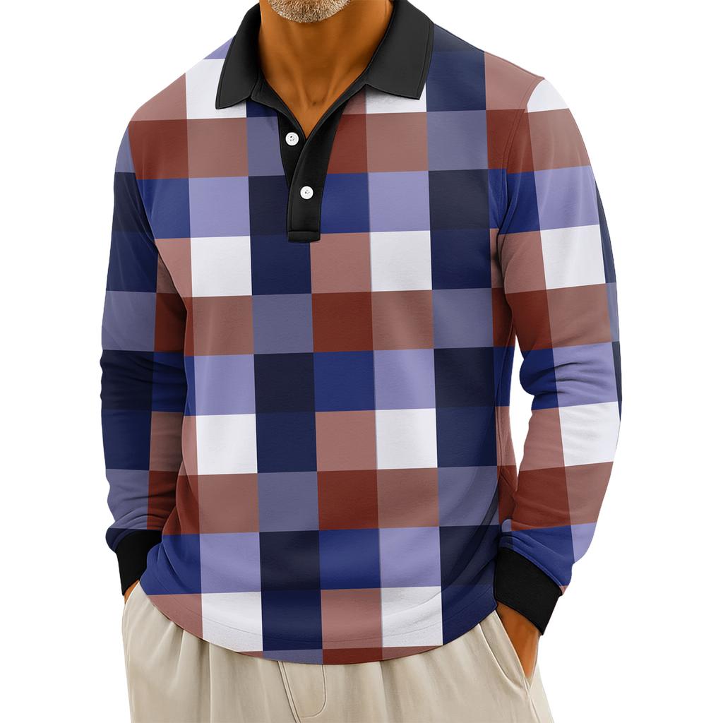 Men's Casual Striped Print Button-Up Long-Sleeve Tops