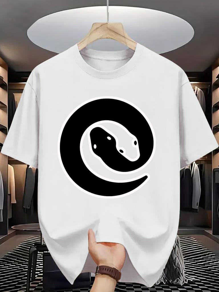 Yin Yang Snake Graphic Tee Men Casual Short Sleeve ONeck Print TShirt Summer Breathable Top