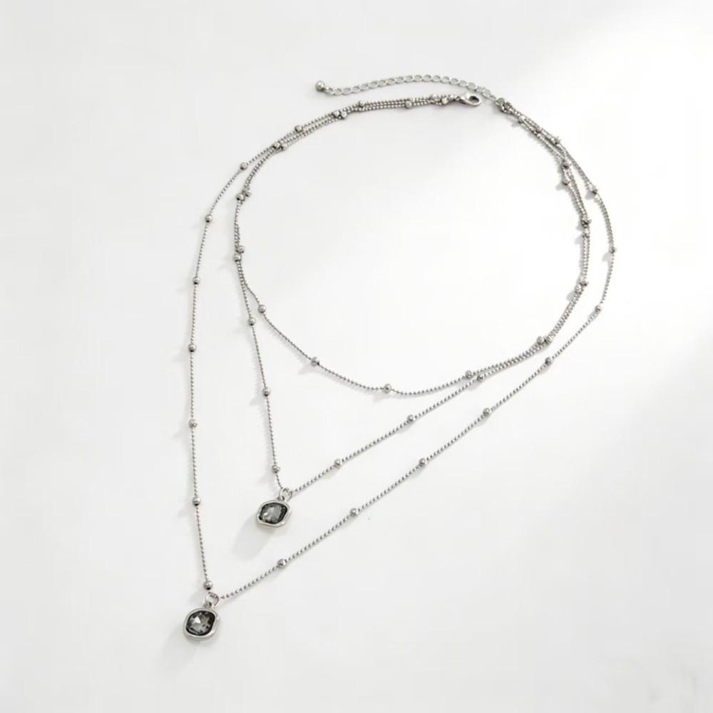 Shiny Multi-layer Clavicle Chain Bead Charm Jewelry Rhinestone Pendant Necklace Banquet Party