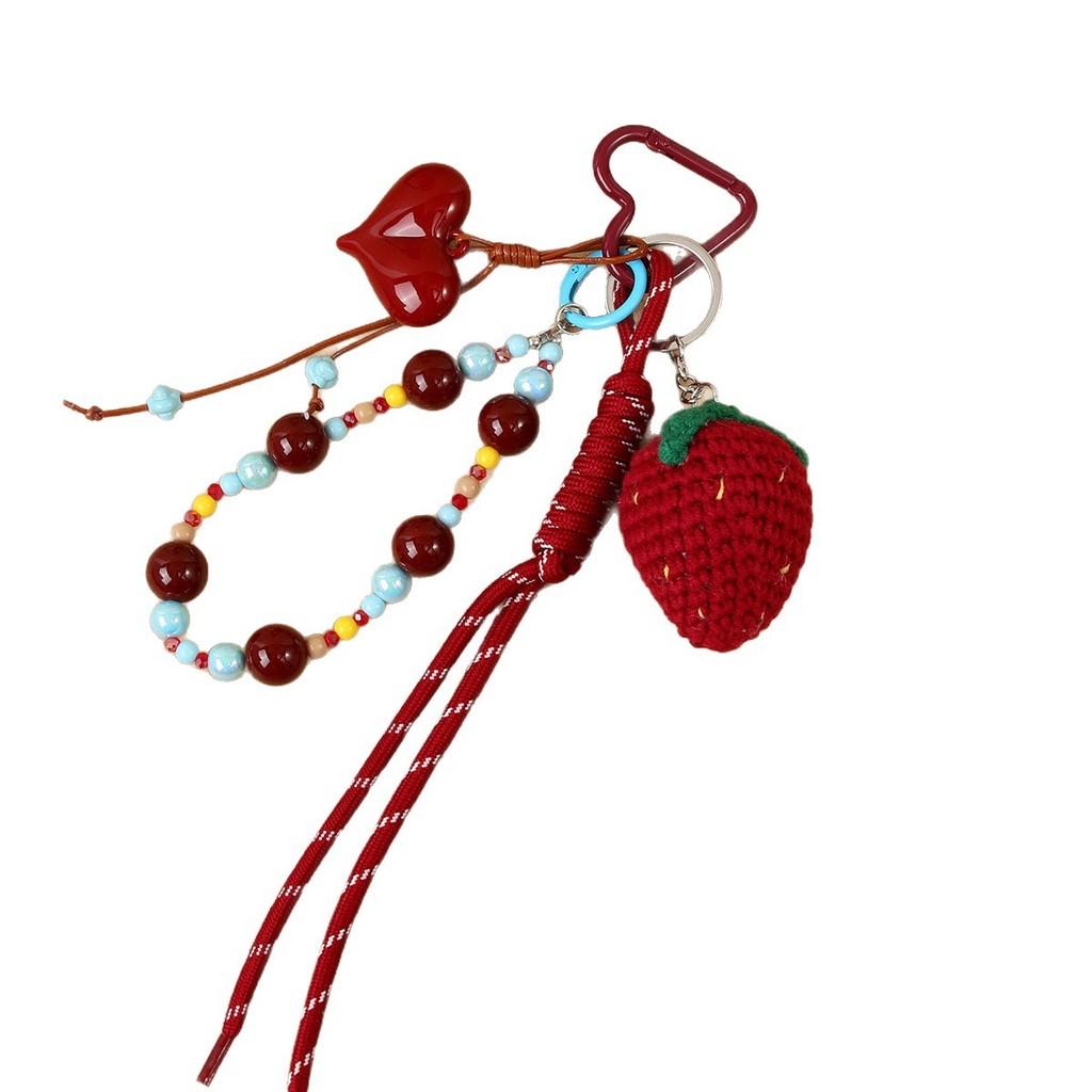 Miu Style Handcrafted Beaded Strawberry Heart Keychain For Gift And Accessories