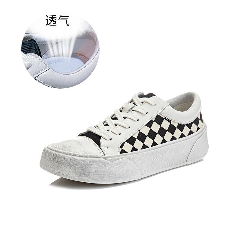 Leather checkerboard little white shoes women's 2025 spring new women's single shoes versatile canvas shoes casual flat women's shoes