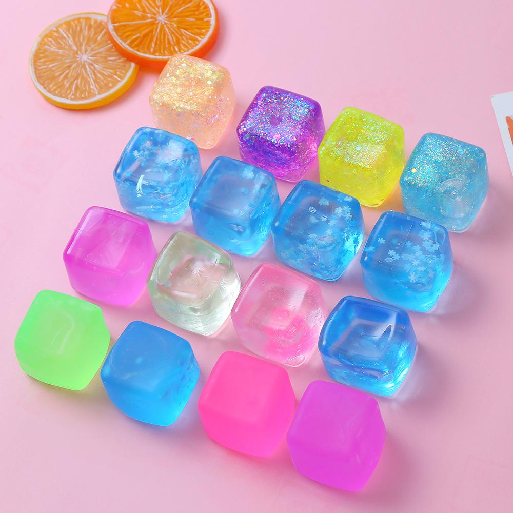 Popular Kids Adult Fidget Sensory Stress Relief Toy Small Square Glitter Bling Aurora Ice Cube Squishy Cubes