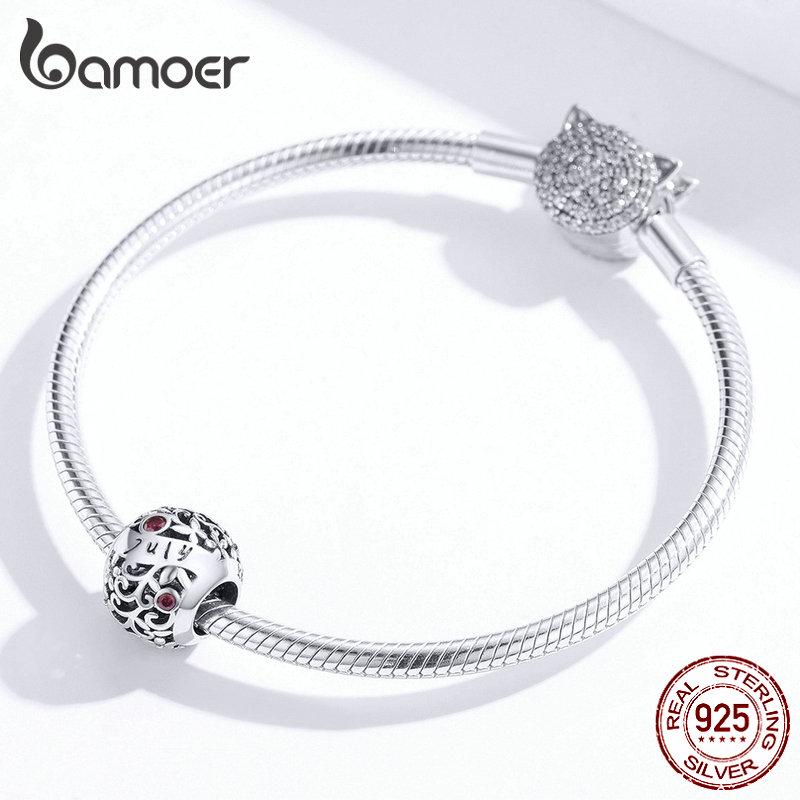 Bamoer 925 sterlingsølv juli bursdag stein runde perler passer kvinner sjarm armbånd armbånd DIY