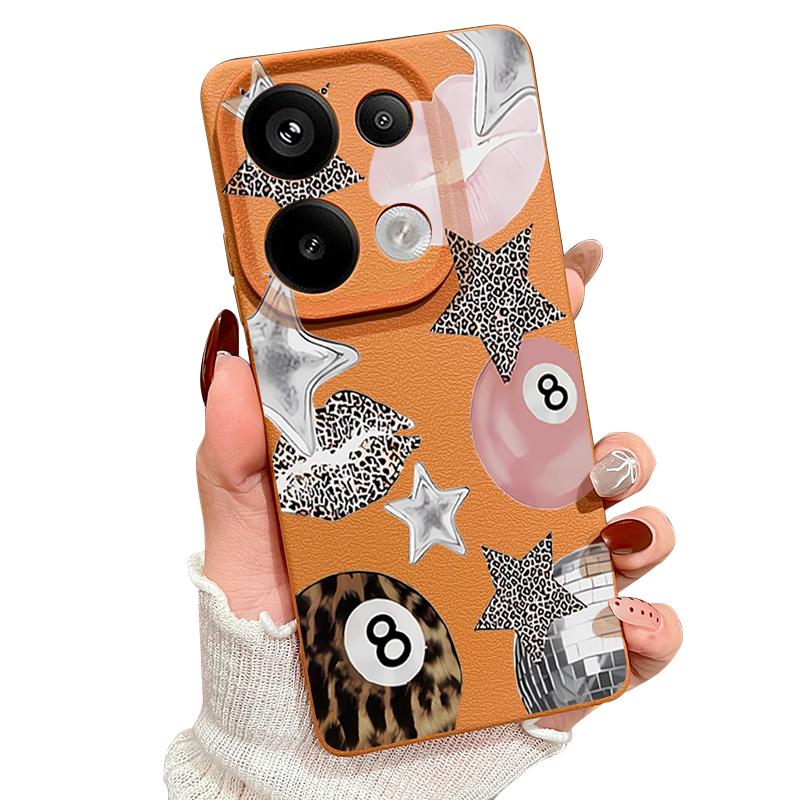 Vintage Leopard Print Stars Billiards Case Xiaomi 14T 13T 11T Pro Leather Texture Silicone Cover Funda For Redmi Note 14 13 Pro 4G 5G 12 11