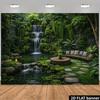 2D Üppiges Grünes Terrassenwandbild mit Kaskadierendem Wasserfall Fotohintergrund