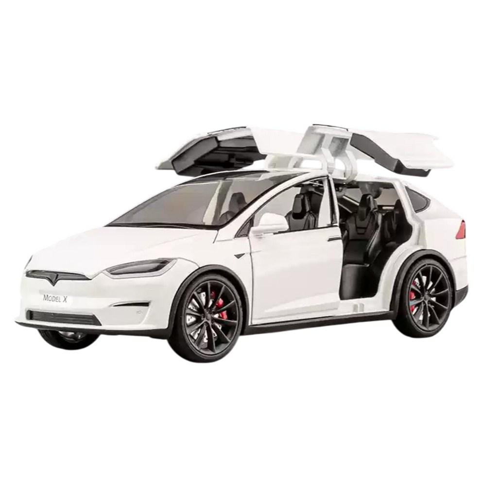 Tesla Model X 1:24 Scale Diecast Metal Pull-Back Car Model - White (Premium Alloy SUV Replica)