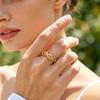 Delicate Colorful Cubic Zircon Ring for Women, Stainless Steel Thick Link Chain Ring, Gold Color Fashion Waterproof Jewelry Gift