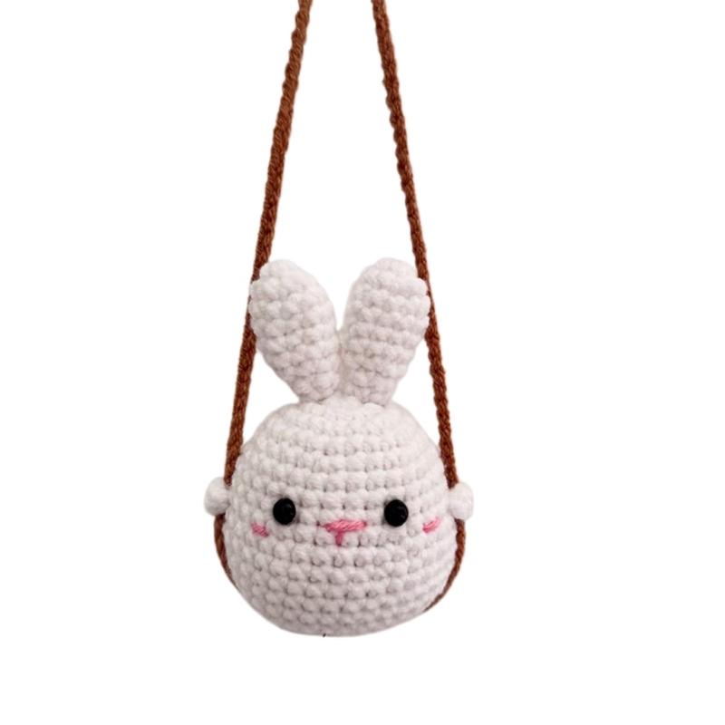 Crochet Animal Pattern Pendant Car Rearview Mirror Knitted Hanging Ornament Interior Charm Decoration Gift for Women Men