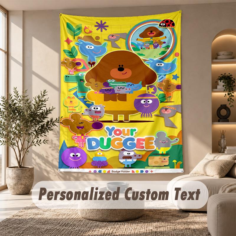 Hey Duggee Tapestry, Personalized Custom Text, Wall Hanging Tapestry For Living Room Home Wall Decor