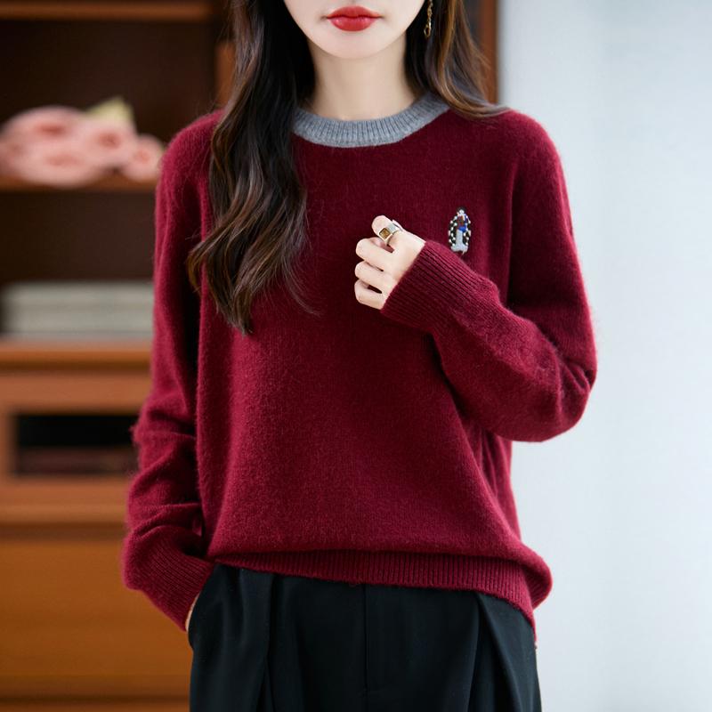 Women's Cashmere Sweater Qinghe Cashmere 30% Cashmere 70% Wool Autumn and Winter Pullover Warm and Fashionable