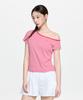 Emelbi Women'S Varsity Striped Off-Shoulder Slim Semi-Crop Short Sleeve T-Shirt Phi (Neon Red)