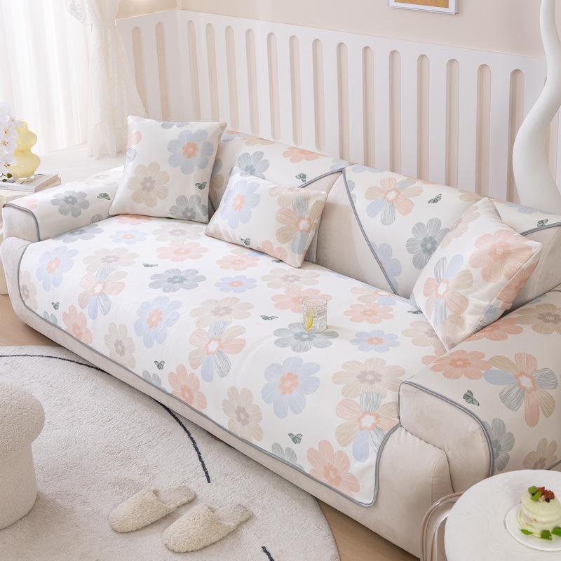 Ice Silk Sofa Cushion Cooler Printed Cushion Summer Cooling Living Room Sofa Towel Non-Slip Ice Cooler Cushion Sofa Cover