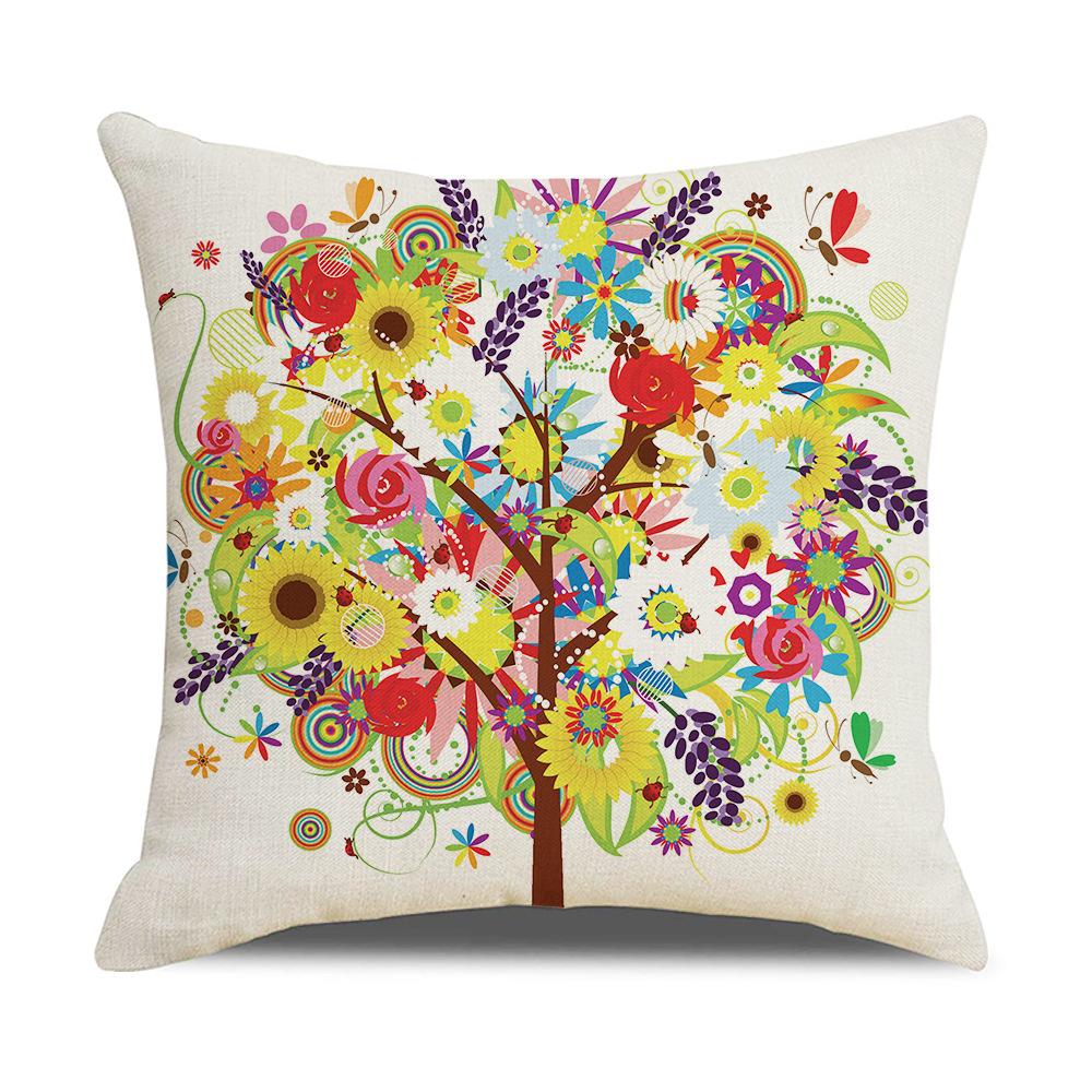New Household Products Oil Painting Love Tree Linen Pillowcase Gift Sofa Bedroom Cushion Waist Pillowcase