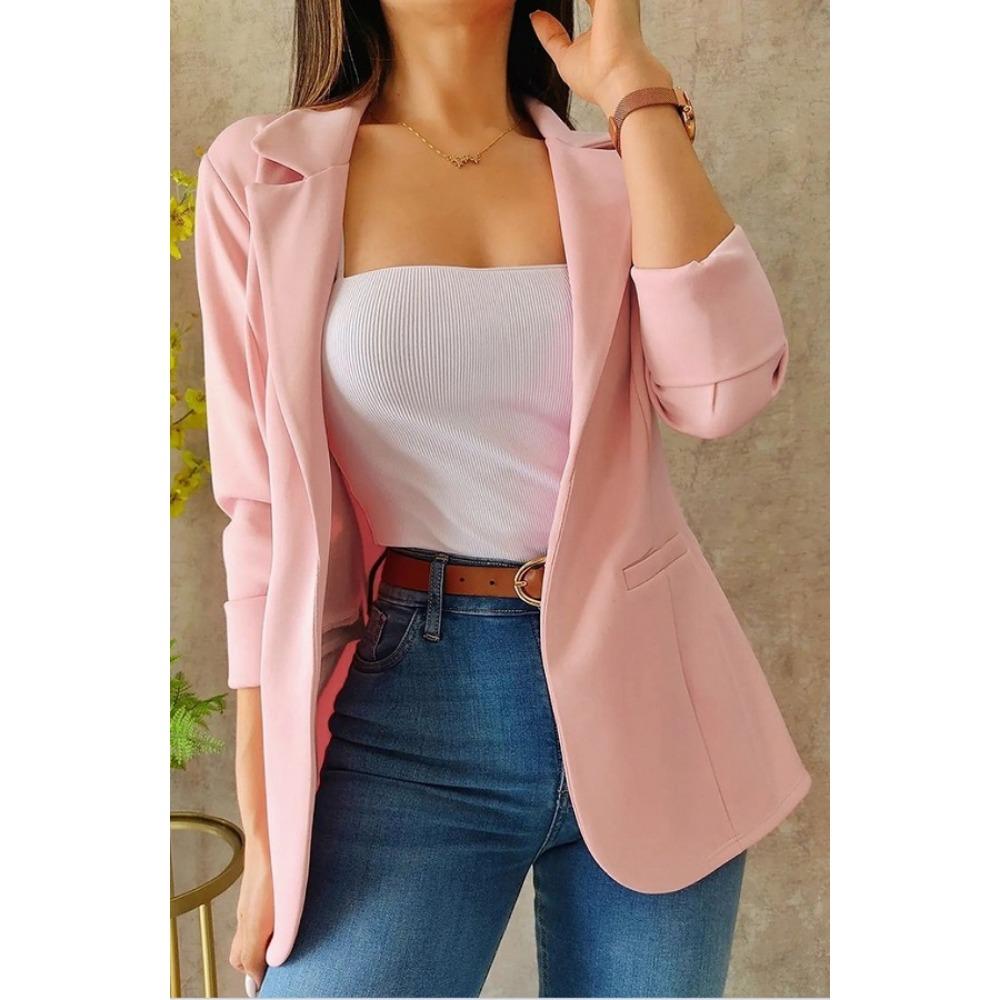 IHUASU Autumn Solid Color Simple Long Sleeve Suit Collar Coat for Women Jackets & Coats