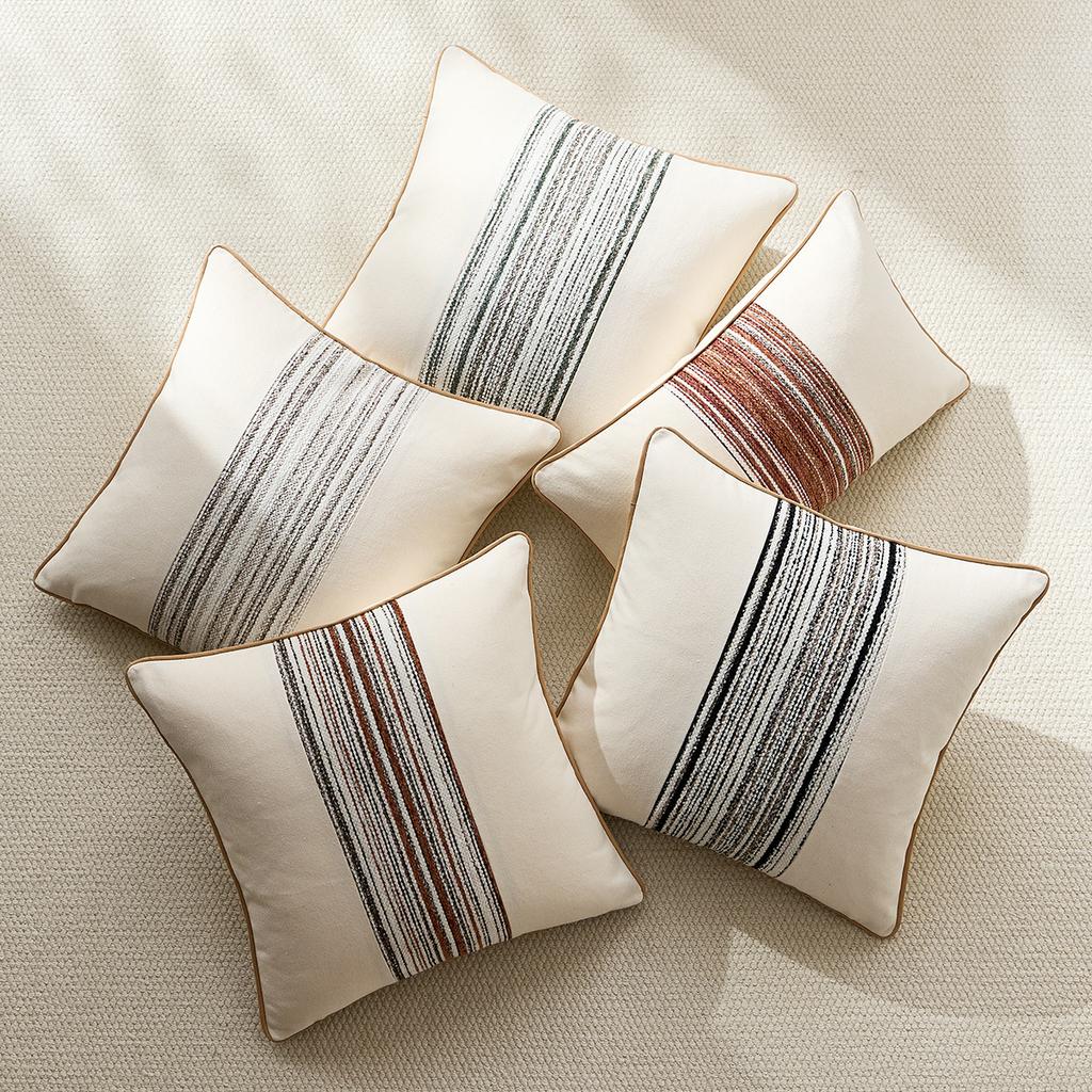 Farmhouse Cushion Cases with Stripe Pattern Soft Woven Pillowcase Striped Throw Covers for Home Bedroom Living Room Sofa Decor